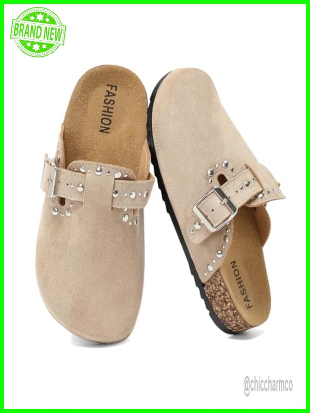 Suede Clogs with Cork Footbed and Adjustable Buckle Slip-On